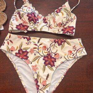 Cupshe Cream Floral Bikini Bottoms with Pink & Purple Accents